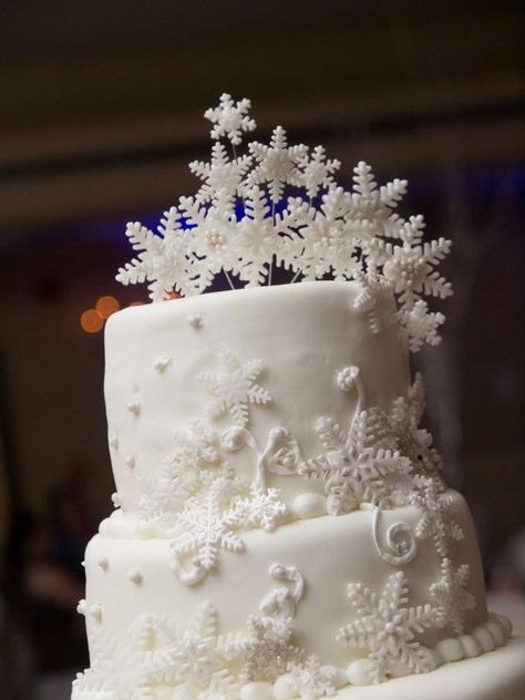 While it may not officially be winter yet, many parts of the world are already having their first snow. When you have a winter wedding, why not embrace this beautiful imagery by adding snowflakes to your wedding cake design? If you’re not sure if this is the right choice for your wedding’s signature dessert, check out Snowflake Wedding Cake, Wedding Cake Design, Snowflake Cake, Snowflake Wedding, Wedding Cake Photos, Winter Wedding Cake, Snowflake Decorations, White Wedding Cake, First Snow