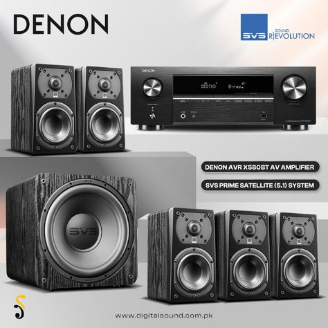 The SVS Prime Satellite 5.1 system, when paired with the Denon AVR-X580BT, offers an exceptional home theater experience with immersive sound and powerful performance. The compact yet dynamic satellite speakers deliver clear, detailed audio, while the subwoofer adds deep bass for full-range sound. The Denon AVR-X580BT provides robust amplification, supporting multiple audio formats and Bluetooth streaming. Denon Avr, Home Theater, Theater, Bass, Sound, Audio, Range