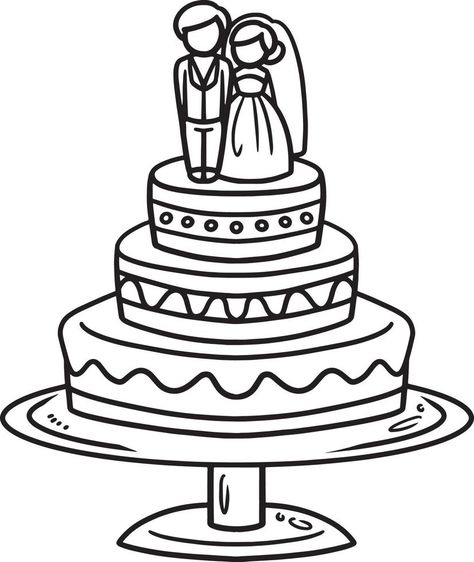 Wedding Cake Drawing, 1920s Wedding Cake, Wedding Cake Logo, Wedding Cake Clipart, Cake Coloring Pages, Cake Coloring, Wedding Coloring Pages, Cake Clipart, Heart Wedding Cakes