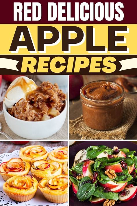 These red delicious apple recipes couldn't be tastier! From entrees like salads to desserts like apple crisp, pie, and cookies, you'll never run out of things to make. Recipes With Red Apples, Recipes With Red Delicious Apples, What To Do With Apples From Tree, Red Delicious Apple Recipes Easy, Red Apple Recipes, Red Delicious Apple Recipes, Things To Make With Apples, Red Delicious Apples Recipes, Apple Crockpot Recipes