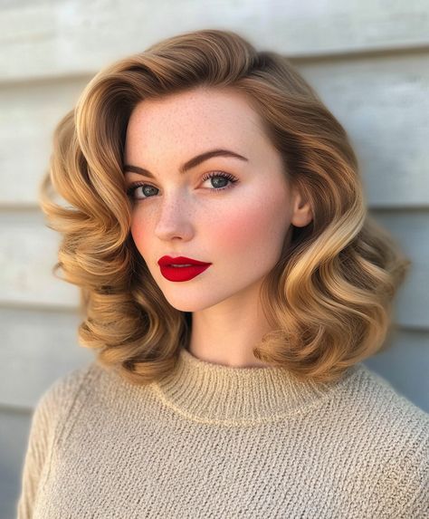 Retro waves Christmas hairstyle How To Lift Front Of Hair, 40s Curls, Hair Sculpting, Timeless Hair, Christmas Hairstyle, 1930s Hair, Old Hollywood Hair, Glamour Look, Two Braid Hairstyles