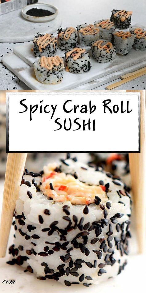 Spicy crab roll sushi is creamy, spicy and delicious! Shredded crab sticks are seasoned with sriracha spicy mayo, then all wrapped in nori and sushi rice. Crab For Sushi How To Make, Homemade Hand Rolls Sushi, Sushi Recipes No Seaweed, Cali Roll Sushi Recipes, Recipes With Spicy Mayo, Best Sushi Rolls Recipes, Spicy Crunchy Crab Sushi Roll, Sushi Recipes With Crab, Crab Stick Sushi