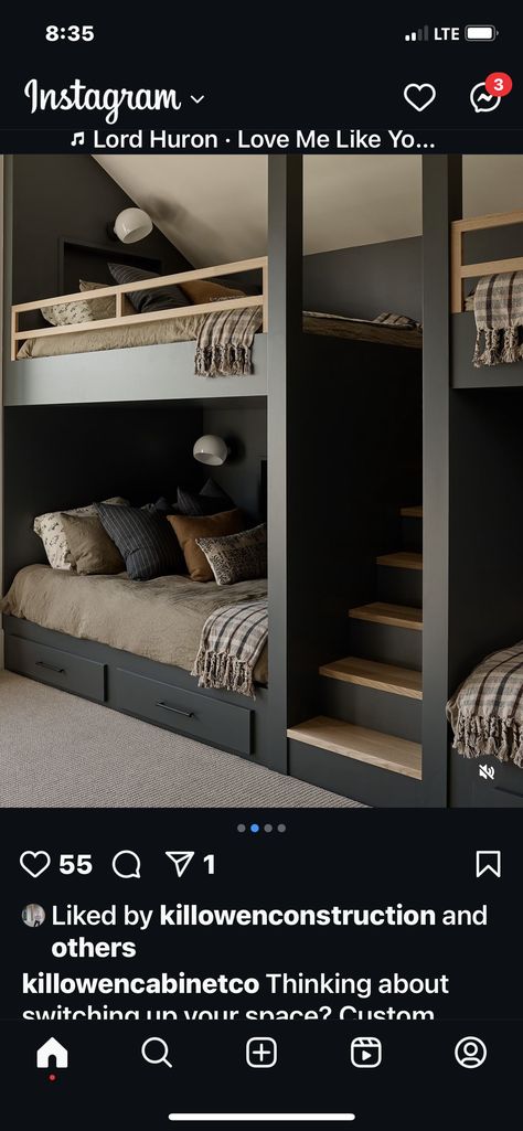 Black Built In Bunk Beds, Built In Bunk Beds, Bunk Beds Built In, Built In Bunks, Bunk Rooms, Guest Bedrooms, Baby Ideas, Guest Bedroom, Bunk Beds