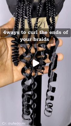 Vicky on Instagram: "4 ways to curl the end of the braids 🔥🔥🔥  #braids #braider #gypsybraids #bohobraids #bohobraid #curlybraids #bulkhairextensions #stitchbraids #braidsgang #stylist #bohostyle #curlyhairstyles #humanhairbraids #bohemianbraids #mermaidbraids #goddessbraids #boxbraids #knotlessbraids #microbraids #ygwigs" Curly Braid Ends, 1b/burgundy Braids, Knotless Box Braids Size Chart, How To Curl Braids Without Rollers, Braiding Pattern For Box Braids, Box Braids Ends, Short Knotless Braids With Curly Ends, Curled Ends, Half Braid