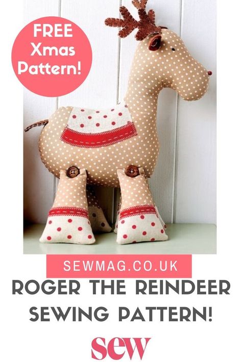 Move aside Rudolph, Roger the Reindeer is in town this Christmas! Download our stuffed Christmas reindeer sewing pattern for FREE. Diy Christmas Reindeer, Charmander Plush, Fabric Art Diy, Felt Gnome, Christmas Sewing Patterns, Sewing Christmas Gifts, Whale Plush, Sew Patterns, Christmas Sewing Projects