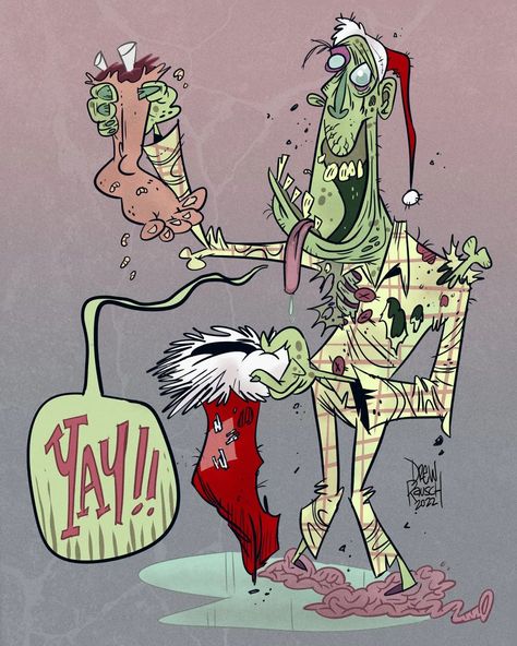 Drew Rausch - Artist of Spooky Cartoons and Comics! | How was your holiday? I hope everyone got what they wanted this year! #zombie #christmas #gothgo5h #horrorpunk #instaart #instaartist... | Instagram Zombie Comic, Zombie Christmas, Postcard Ideas, Horror Punk, Christmas Postcard, Insta Art, Zombie, This Year, I Hope