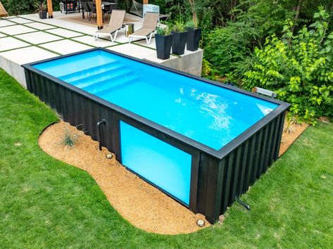 Check out this stunning 8x20 Ecopool, featuring an all-black exterior and a large window for a one-of-a-kind swimming experience. Installed partially in-ground, it's the perfect blend of modern sophistication and economical design. This is your sign to get a shipping container pool and elevate your backyard! ✨ https://www.ecopool.com/ Swimming Pool Container, Cabin Treehouse, Piscina Container, Container Pools, Shipping Container Pool, Black Cabin, Building A Swimming Pool, Container Pool, Pool Prices