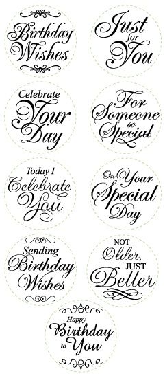 Printable Sentiments ~ I Love the font of these... be perfect to paint onto ceramic pieces when wanting to add special wording with the design painted Birthday Sentiments, Astuces Diy, Card Sayings, Verses For Cards, Card Sentiments, Circle Punch, Digi Stamps, Card Tutorials, Kirigami