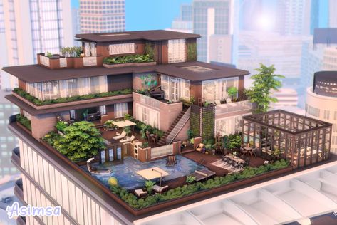 Penthouse Exterior Design, Sims 4 Penthouse Ideas, Penthouse Sims 4, Sims 4 Penthouse, Penthouse Layout, Sims 4 Modern House, Penthouse Ideas, Sims 4 Houses Layout, Lotes The Sims 4