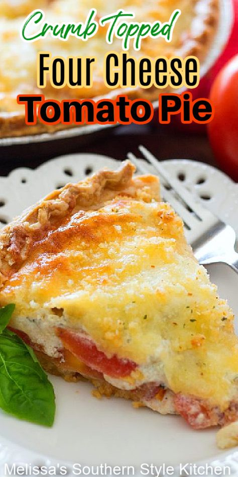 Summer tomatoes form the basis of this amazing Crumb Topped Four Cheese Tomato Pie #tomatopie #cheesepie #tomatoes #tomatotart #freshtomatoes #cheesy #pie #pierecipes #maindish #dinnerideas #brunch #breakfast #holidayrecipes #summerrecipes #southernfood #southernrecipes Tomato Pie Recipe, Easy Breakfasts, Vegetable Slice, Tomato Dishes, Cheese Tomato, Tomato Pie, Savory Pie, Quiche Recipes, Tomato Recipes