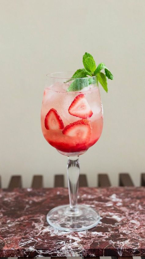 Say hello to your new go-to summer drink: Strawberry Rosé Hugo Spritz! 🍓✨ @abhishekdekate Recipe: https://www.foodnetwork.ca/recipe/strawberry-rose-hugo-spritz/ #strawberryrose #hugospritz #cocktails #cocktailrecipes #summercocktails #strawberrycocktail | Food Network Canada | Tropical Murd · Pink + White (Sped Up) (Remix) Strawberry Rose Cocktail, Strawberry Garnish Cocktail, St Germain Hugo Spritz, Strawberry Shrub Cocktail, Apperal Spritz Recipe, Midsummer Party, Hugo Spritz, Strawberry Rose, Strawberry Cocktails