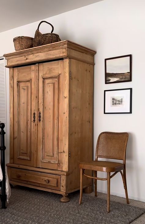 Armoire In Living Room, Solid Wood Furniture Design, Pine Armoire, Living Room Armoire, Home Foyer, Wooden Closet, Vintage Cupboard, Heirloom Furniture, Wood Furniture Design