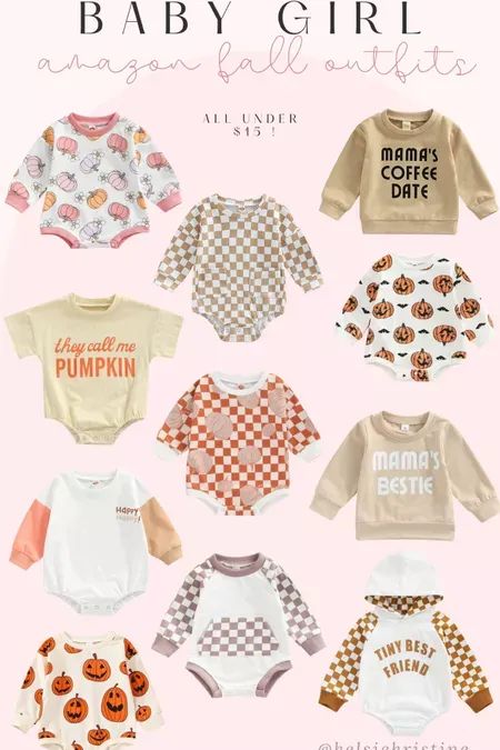 The cutest Amazon fall outfits for baby girls, I love these bubble rompers and these Amazon clothes are all under $15! #LTKstyletip #LTKunder50 #LTKbaby Sweatshirt Bubble Romper, Cotton Cute Bubble Romper For Playtime, Newborn Bubble Romper, Amazon Fall Outfits, Bubble Romper Baby Girl, Clothes Amazon, Pink Cotton Bubble Romper For Playtime, Romper Fall, Amazon Clothes