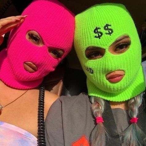 Ski Mask, We Heart It, Lost, Neon, Mask, Halloween, Green, Pink