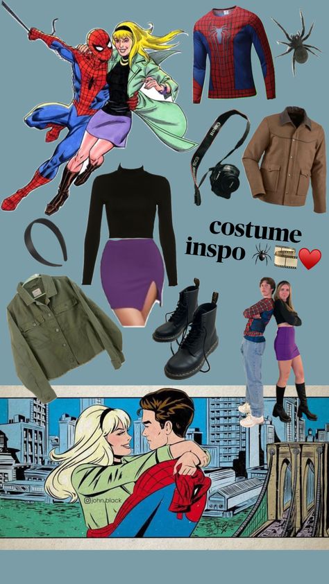 peter & gwen costume inspo! #halloween #spiderman #spidermanaesthetic #spidergwen #gwenstacy #costume Gwen Costume, Peter Gwen, Spiderman Halloween Costume, Gwen Spiderman, Spiderman Costume, College Halloween, Costume Inspo, Gwen Stacy, Halloween Inspo