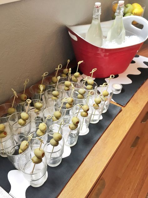 Make Your Own Martini Bar Party Ideas, Martini Birthday Party Decor, Vodka Bar Ideas Parties, Weenies And Tinis Party Invite, Martini Station Party, Martinis And Weenies Bachelorette, Olive Party Theme, Weenies And Tinis Party Theme, Dirty Martini Party Decor