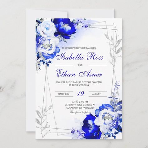 Royal Blue and Silver Wedding Invitation Zazzle Royal Blue And Silver Wedding, Blue And Silver Wedding, Silver Wedding Invitation, Royal Blue Wedding Theme, Royal Blue Wedding Invitations, Silver Wedding Invitations, Royal Blue Wedding, Blue Themed Wedding, Wedding Anniversary Invitations