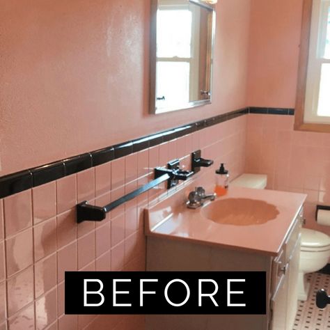 Pink Sink Bathroom Retro Renovation, Pink Tiles Bathroom, Retro Tile Bathroom, Pink Bathroom Tile, Pink Tile Bathroom Ideas, Pink And Green Bathroom, Bathrooms Vintage, 1950s Interior Design, Vintage Tile Bathroom