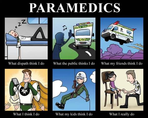 I thought this little cartoon was cute showing the different perspectives of how paramedics might be viewed. Paramedic Funny, Emt Humor, Paramedic Humor, Fire Medic, Ems Humor, Firefighter Paramedic, Healthcare Humor, Emt Paramedic, Emergency Medical Services