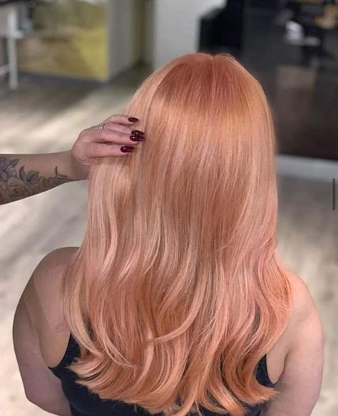 The Prettiest Living Coral Hair Color Ideas To Try This Summer Peach Blonde Hair, Peachy Hair Color, Coral Hair Color, Strawberry Hair Color, Peach Blonde, Blonde Looks, Apricot Hair, Peach Hair Colors, Light Strawberry Blonde