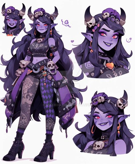 Purple Teifling Girl, Tiefling Outfits, Dnd Characters Tiefling, Teifling Dnd Art, Tiefling Bard Female, Purple Tiefling Female, Purple Character Design, Voodoo Character, Tiefling Oc