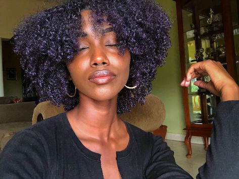 Purple Tapered Natural Hair, Dark Purple Natural Hair Black Women, Purple 4c Natural Hair, Black Into Purple Hair, Curly Purple Hair Black Women, Deep Purple Hair On Black Women, Dark Purple Curly Hair Black Women, Purple Highlights Natural Hair, Dark Purple Natural Hair