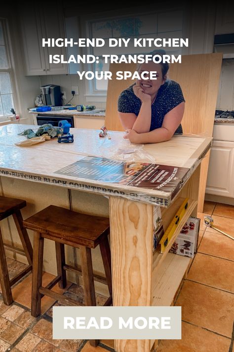 Person working on a kitchen island project with tools and materials spread out on the countertop. How To Build An Island For Kitchen, Kitchen Island Measurements, Building A Kitchen Island, Kitchen Island With Storage And Seating, Kitchen Island Building Plans, Kitchen Island Upgrade, How To Install Kitchen Island, Build Kitchen Island, Wooden Island