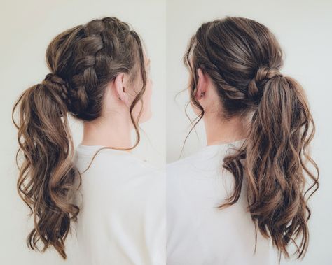 Messy Bridal Ponytail, Ponytail Hairstyles For Bride, Bridesmaid Braided Ponytail, Ponytail Veil, Ponytail Bride Hair, Boho Bridal Hair Ponytail, Bridal Ponytail Hairstyles Brunette, Bridal Ponytail With Flowers, Bride Ponytail Hairstyles Brunette