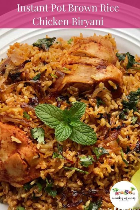 Brown Rice Chicken Biryani – Took me much longer than anticipated, but after several trial and errors, here is the recipe that I am excited to share with you all. A healthier version of the popular Chicken Biryani that is cooked with brown basmati rice, chicken breasts, fresh herbs and warm aromatic spices.  #instantpot #indianfood Instant Pot Biryani, Indian Chicken Biryani, Brown Basmati Rice, Biryani Recipes, Rice Chicken, Chicken Biryani, Biryani Recipe, Easy Instant Pot Recipes, Homemade Dinner