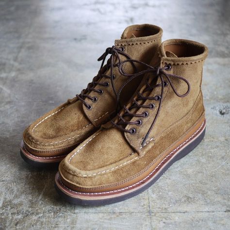 Russell Moccasin suede Birdshooters | SOLETOPIA Groovy Shoes, Russell Moccasin, Boot Wallet, Mens Lace Up Boots, Clarks Wallabees, Brogue Boots, Dad Fashion, Men’s Boots, Mens Boots Fashion