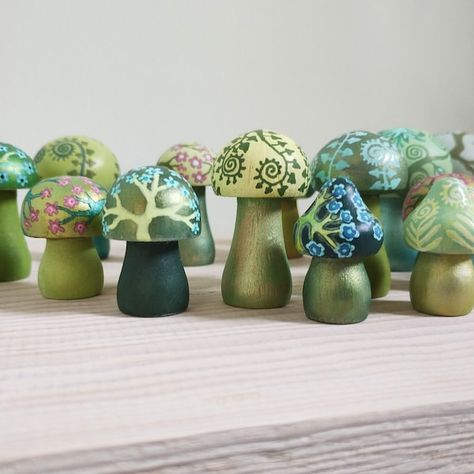 LouiseBirdArt - Etsy Wooden Mushrooms, Japanese Blossom, Mushroom Paint, Mushroom Crafts, Mushroom Decor, Peg Doll, Mushroom Art, Unique Ornament, Diy Clay Crafts