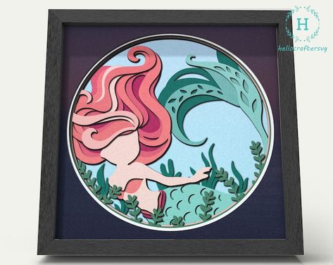 HelloCrafterSvg - Etsy UK Mermaid Shadow Box, Mermaid Shadow, Beach Shadow Boxes, Construction Paper Art, 3d Mermaid, Mermaid Summer, Shadow Box Svg, Pirate Art, Mermaid Svg