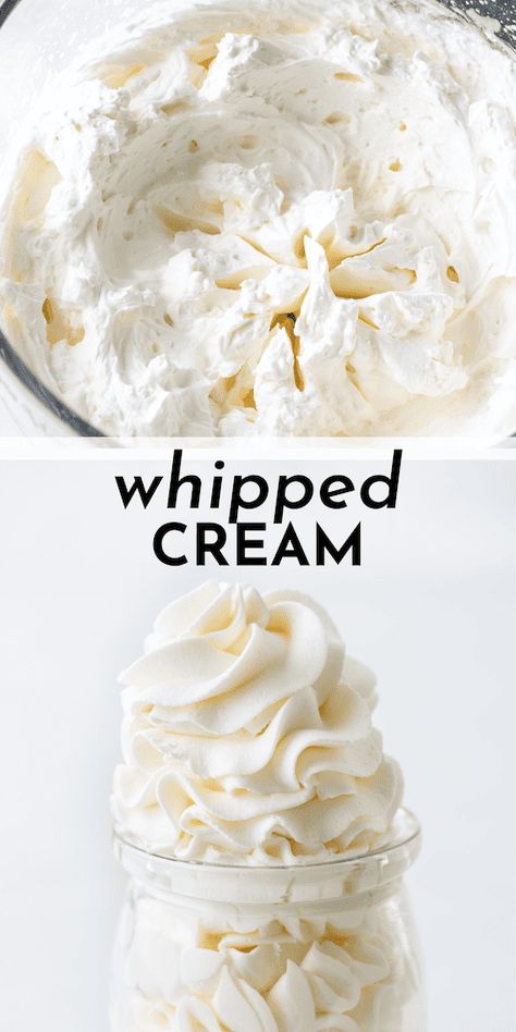 This whipped cream recipe makes perfect homemade whipped cream that is perfectly sweet, holds its shape, and tastes better than store-bought! With 3 ingredients and 3 simple steps, you'll be a DIY whipped cream pro when you follow my easy whipped cream recipe. Homade Whipped Cream, Healthy Whipped Cream, Easy Whipped Cream Recipe, Easy Whipped Cream, Diy Whipped Cream, Wipped Cream, Homemade Cool Whip, Perfect Whipped Cream, Cream Filling Recipe