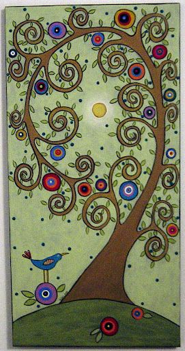 Karla Gerard Karla Gerard Art, Karla Gerard, Arte Folk, Tree Of Life Art, Tree Quilt, Naive Art, Folk Art Painting, Dots Art, Tree Art