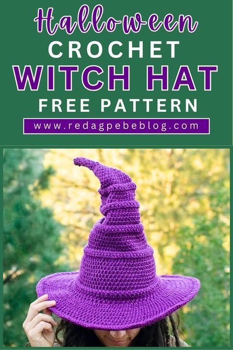 The Whimsical Witch Hat Witchcraft Crochet Patterns Free, Witch Hat Free Crochet Pattern, Pagan Crochet Patterns, Crochet Fairy Hat Pattern Free, Crochet Wizard Hat Pattern Free, Free Crochet Witch Hat Pattern, Crochet Witchy Stuff Free Pattern, Witch Hat Crochet Pattern Free, Crochet Corset Top Pattern Free