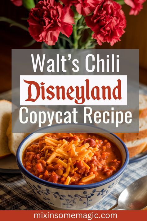 Recreate the magic of Disneyland at home with this copycat recipe for Walt Disney’s favorite Chili and Beans from Carnation Café. This hearty and flavorful dish has been a staple at Disneyland for years. Discover how to make this classic Disney-inspired recipe with a subtle, spicy kick, perfect for a cozy meal that's full of Disney nostalgia! Disneyland Recipes, Disney At Home, Hearty Chili Recipe, Disney Inspired Recipes, Disney Dishes, Disney Inspired Food, Hearty Chili, Disneyland Food, Beef Stew Meat