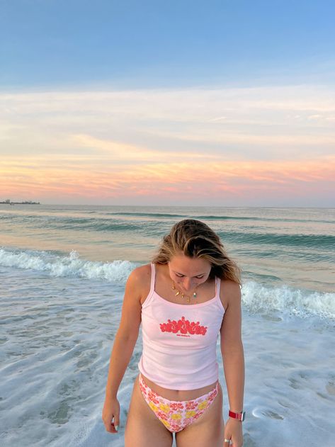 sunrise photo inspo tank: kmm clothing co suit: grey bandit necklace: megan wilson jewelry Megan Wilson, Grey Bandit, Sunrise Photos, Photo Inspo, Clothing Co, Cover Up, Summer Outfits, Swimming, Grey