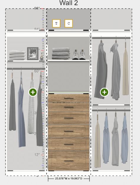 Question 2 drawer width depth columbus custom closet design | Innovate Home Org #Closet #ClosetRemodel #CustomClosetRemodel Wardrobe Depth Dimensions, 5 Ft Closet Ideas, 8 Ft Closet Design, Closet Design With Drawers, 5x7 Closet, Reach In Closet Design Layout, Small Master Closet Design Layout, Square Closet Designs, Closet Measurement Guide