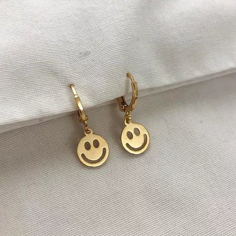 Make Your Ears Smile With These Small Smiley Hoop Earrings! 12mm 16k Shiny Gold Plated Brass Available In A Larger Size Brand New Smiley Earrings, Smile Earrings, Face Smile, Gold Face, Earrings Color, Christmas List, Smiley, Gold Plate, Hoop Earrings