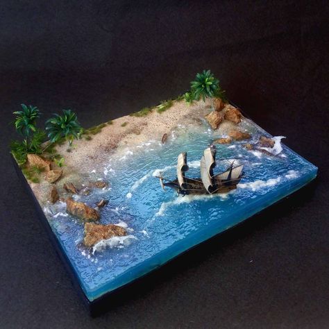 Golden Hind, Pirate Island, Disney Canvas Art, Disney Canvas, Hello Kit, Epoxy Resin Art, Diy Resin Art, Diy Resin Crafts, Beach Crafts