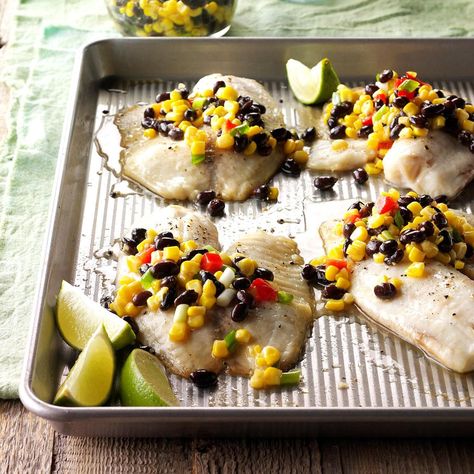 Canned Corn Recipes, Best Fish Recipes, Corn Salsa Recipe, Baked Tilapia, Tilapia Recipes, Corn Salsa, 15 Minute Meals, Seafood Dinner, Quick Dinner Recipes