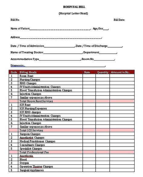 Printable Medical Bill Receipt Template - Sample Hospital Medical Bill Receipt Templates - Medical bill receipt template requires you to include some important elements. Here are the elements you have to provide in the template. Check more at https://mytemplates-online.com/medical-bill-receipt-template Hospital Bill, Bill Receipt, Medical Bill, Cute Messages For Him, Invoice Template Word, Hospital Administration, Bill Template, Certificate Design Template, Billing Software