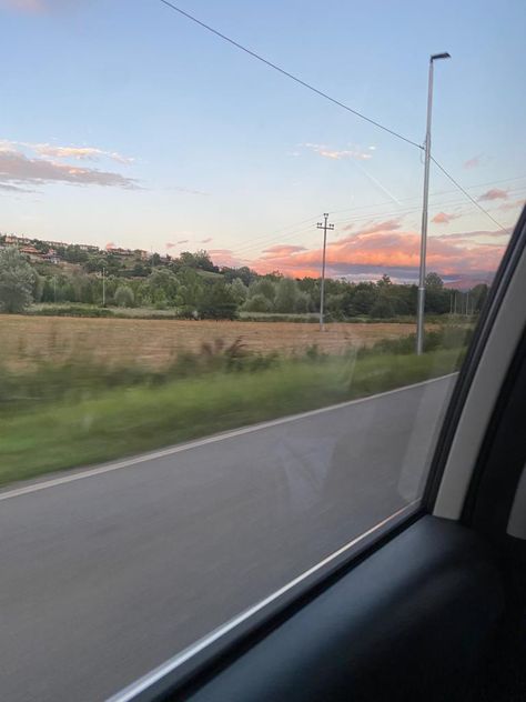 sunset, car ride, trip, county road, landscape, car window, view Hand Out Window Aesthetic Car, Out Car Window Aesthetic, Looking Out Car Window Aesthetic, Car Window View Road Trips, Sunset Car Ride, Road Landscape, Sunset From Car Window, Window Photography, 3 Girls