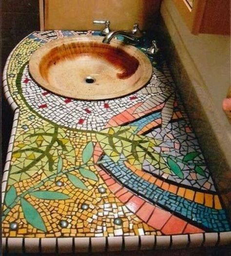 Mosaic Sink, Warm Bathroom, Accessory Ideas, Room Tiles, Mosaic Design, Sink Design, Trendy Bathroom, Wood Bathroom, Bathroom Floor Tiles