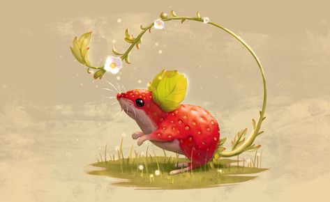 Veggie Animals, Strawberry Mouse, Character Design Challenge, Mythical Animal, Cute Fantasy Creatures, Kids Cartoon, Fantasy Creatures Art, Mythical Creatures Art, Design Challenge