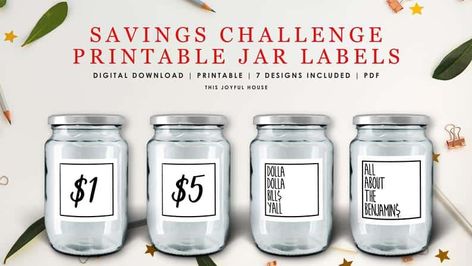 picture of savings jars for money in the denominations of $1 and $5. Quarter Challenge, Organize Finances, Budget 2023, Saving Jar, 52 Week Money Challenge, Saving Money Chart, Saving Methods, Vacation Fund, Cool Magic Tricks