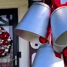 @homestylelove23 on Instagram: "Step by Step DIY Giant Silver Bells Reposted from @mrs.jessicacole What you need: Plastic planters (I used 16” and 20” pots) Spade bit (to drill through planters- I used 3/8”) Eye nut with bolt ( same size as your spade bit- you will need one for each pot) Silver spray paint Plastic ornament (for the inside of bell) String to tie ornament Ribbon to make bows on top of each bell Rope to hang each bell Zip ties to tie bow to bells Hook to hang the bells (utility hook screw) Directions: 1) use the side bit to drill a hole in the center/bottom of each planter 2) spray paint the planter, inside and out 3) insert your eye-nut, and add the bolt from the inside of the planter 4) using the string, tie your ornament to the inside of the bolt 5) make your bow Spray Paint Plastic, Ornament Ribbon, Paint Plastic, Make Bows, Silver Spray Paint, Silver Spray, Plastic Planters, Utility Hooks, Silver Bells