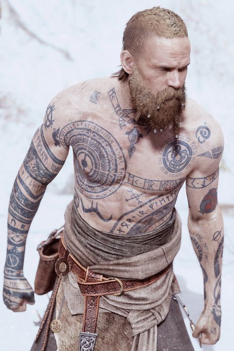 Viking Body Tattoo, Norse Tattoo Chest, Viking Ring Tattoo, Baldr Tattoos, Vallhala Tattoos, Norse Tattoo Sleeve, Viking Back Tattoo, Nordic Mythology Tattoo, Viking Art Tattoo