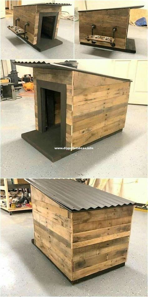 Smaller Houses, Pallet Dog House, Wood Dog House, Diy Dog Crate, Wooden Dog Crate, Wooden Dog House, Dog House Plans, Outdoor Dog House, Cool Dog Houses