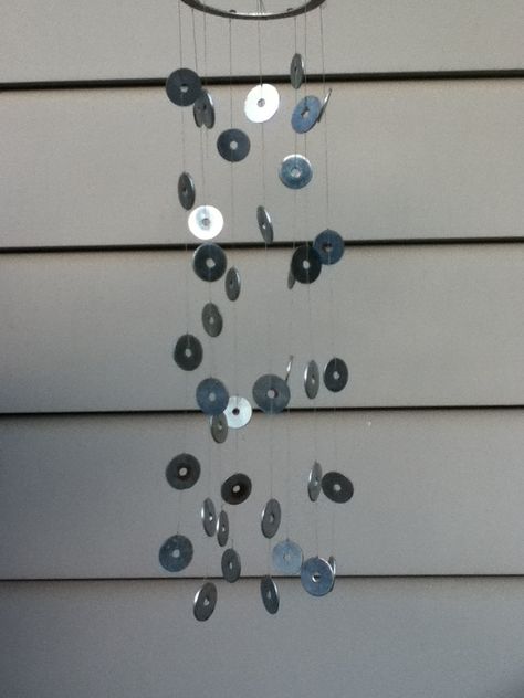 wind chime made of small washers, makes a pretty high pitch sound Washer Wind Chime, Scrap Metal Wind Chimes, Wind Chimes Recycled Materials, Metal Washer Wind Chimes, Furin Wind Chimes, Windchimes Diy, She’ll Wind Chimes, Unique Wind Chime, Luxury Garden Furniture